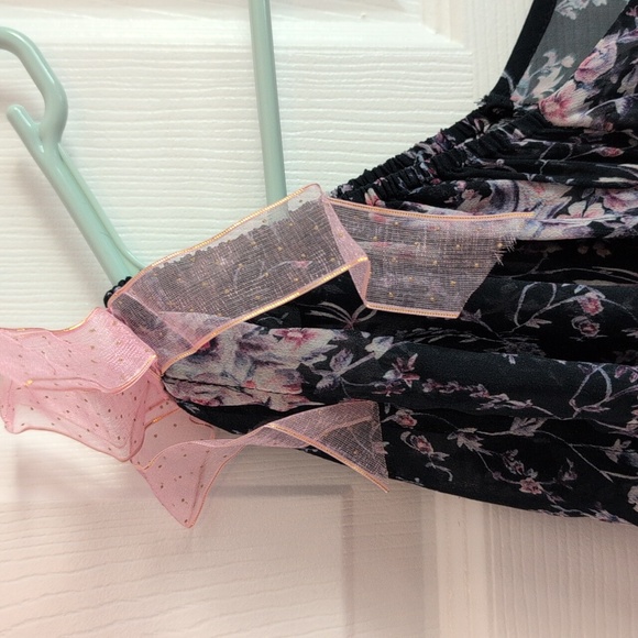 LoveShackFancy Silk Navy Midi Dress with Pink Floral Design - Picture 5 of 10